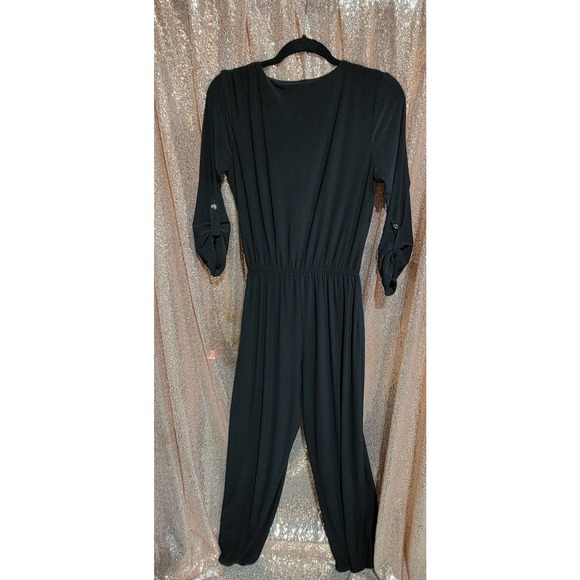 Emma & Michele Black 3/4 sleeve Jumpsuit. Gold button Hardware. Size Small. V-ne - Picture 9 of 9